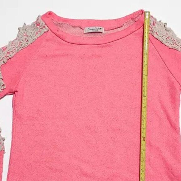 Vintage La Vida Junior Lace Peek A Boo Sleeves Raglan Sweater M - Picture 3 of 5